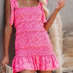 Preppy Pink Tiered Ruffled Ruched Dress